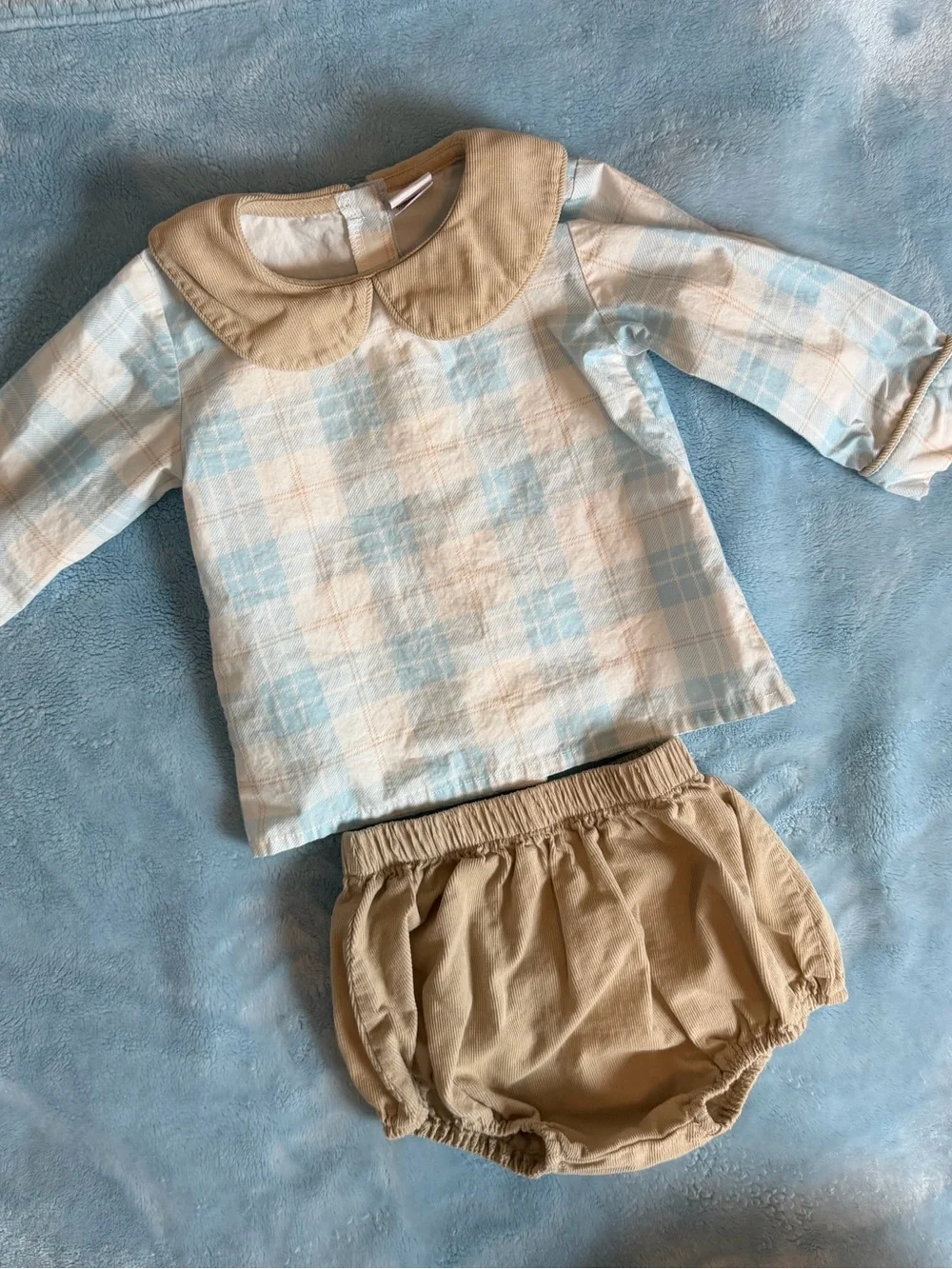 Stitchy Fish 18 Month Blue Plaid Peter Pan Collar Diaper Set